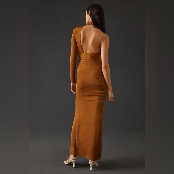 MISHA PAULINE ASYMMETRICAL HIGH-SLIT MAXI DRESS - Bronze - Size 2 - Picture 2 of 4